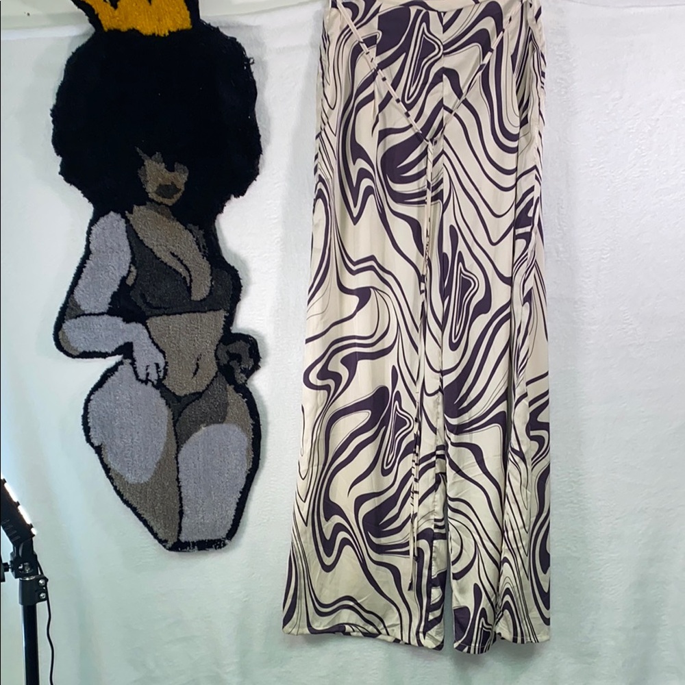 SHEIN Cream with Marble Purple Satin Pants.
